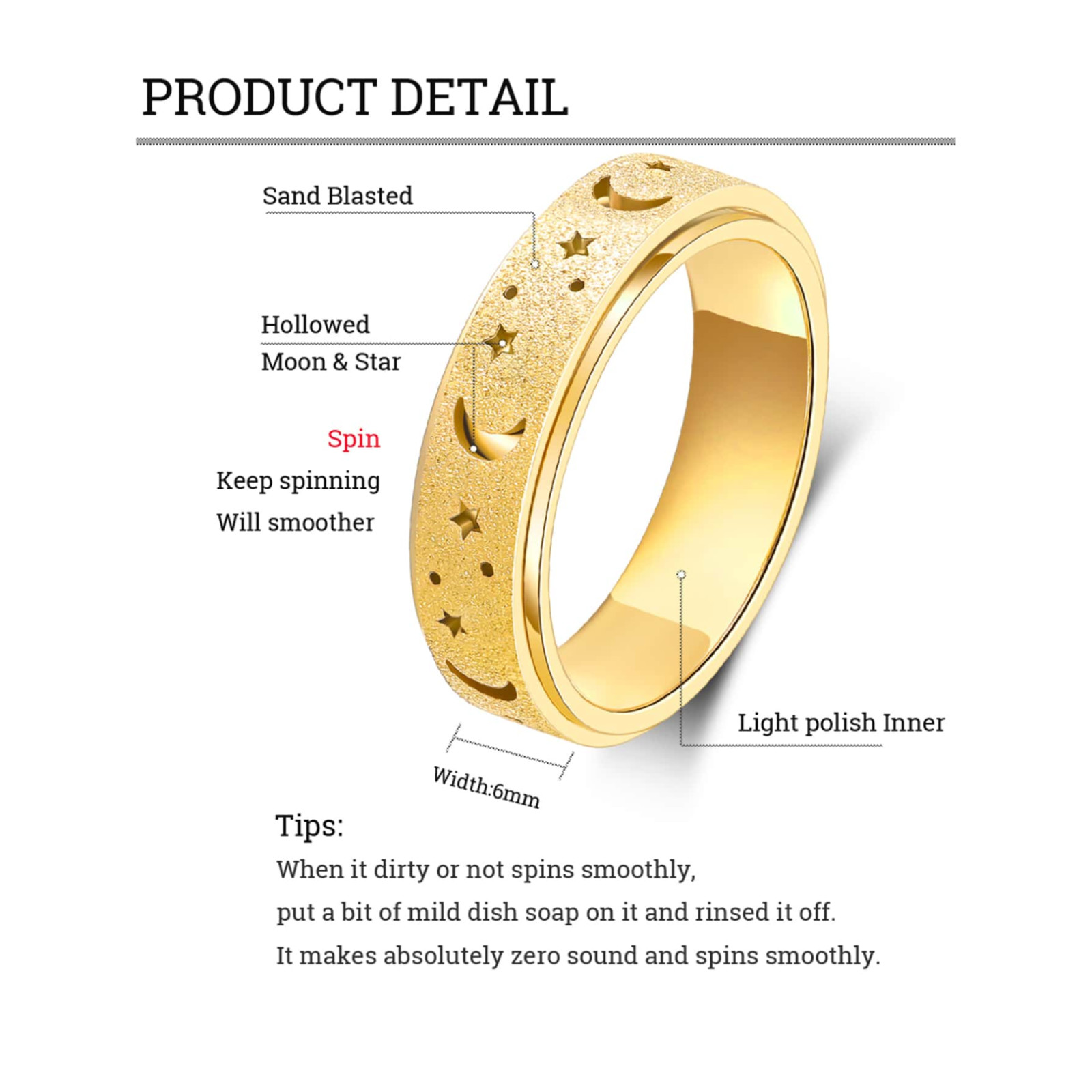 Unisex Spinner Ring Stainless Steel Anxiety Relief Rainbow Black Gold 5-11 Size
