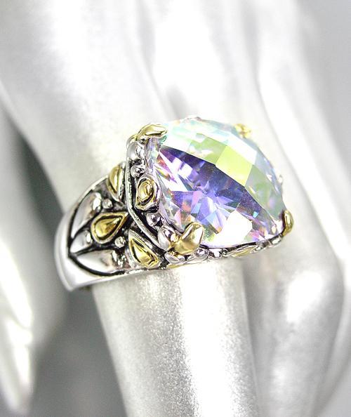NEW 18kt Gold Plated Iridescent Aurora Borealis Crystal Balinese Filigree Ring