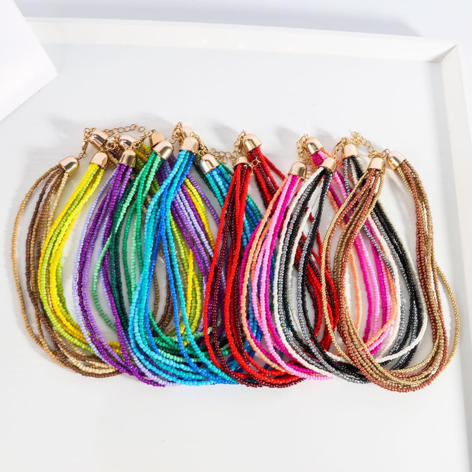 Multi-layered Beaded Adjustable Chain Link Choker Collar Necklace for Jewelry…
