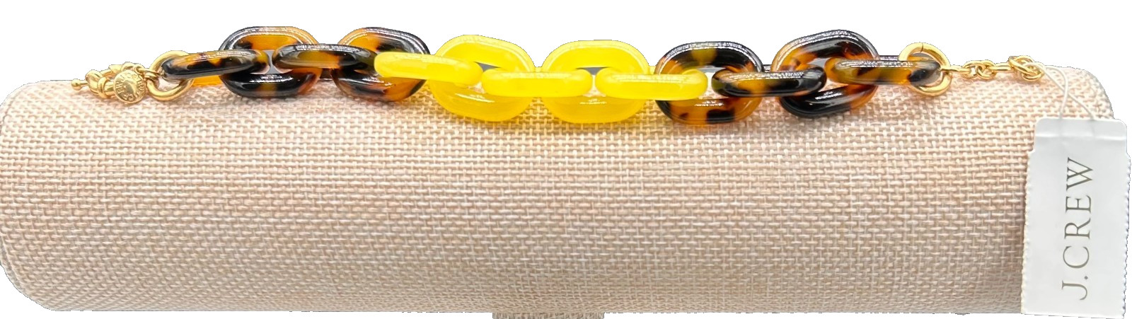 J Crew Tortoise Shell Yellow Acrylic Link Bracelet Gold Tone Chunky Signed NWT