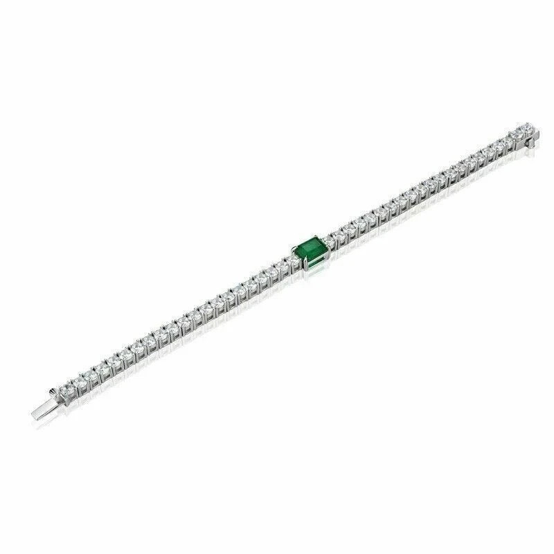6.50 Ct Simulated Green Emerald & Diamond Tennis Bracelet 14k White Gold Plated