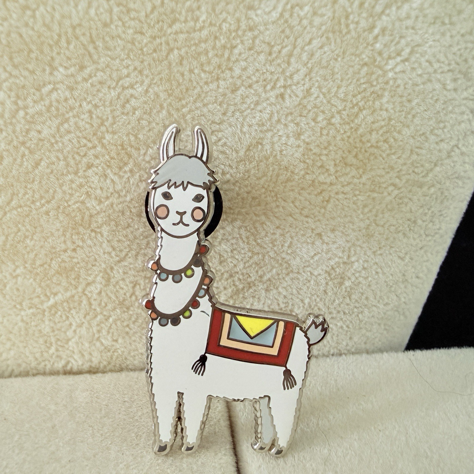 ADORABLE RED & WHITE ENAMEL SILVER TONE LLAMA TASSELS DOUBLE PINS-179