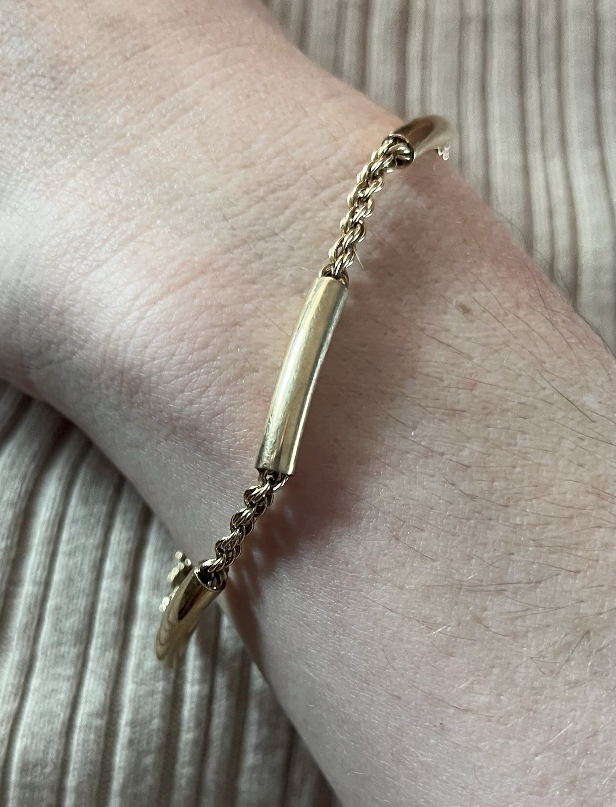 Vintage Solid 14K Gold Bracelet—Bars & Rope Chain
