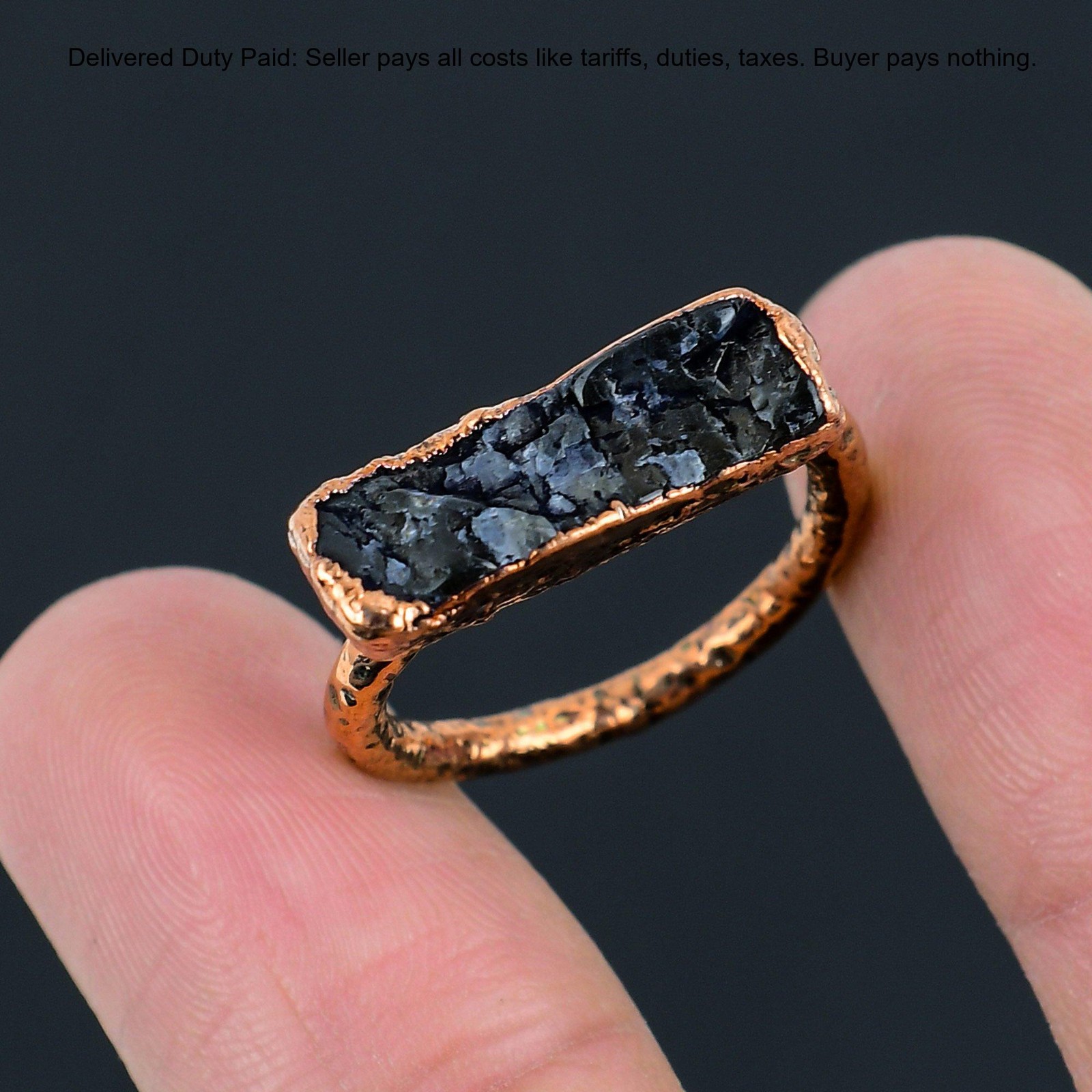 Labradorite Rough Gemstone Copper Sister Boho Electroformed Birthday Ring US 8.5