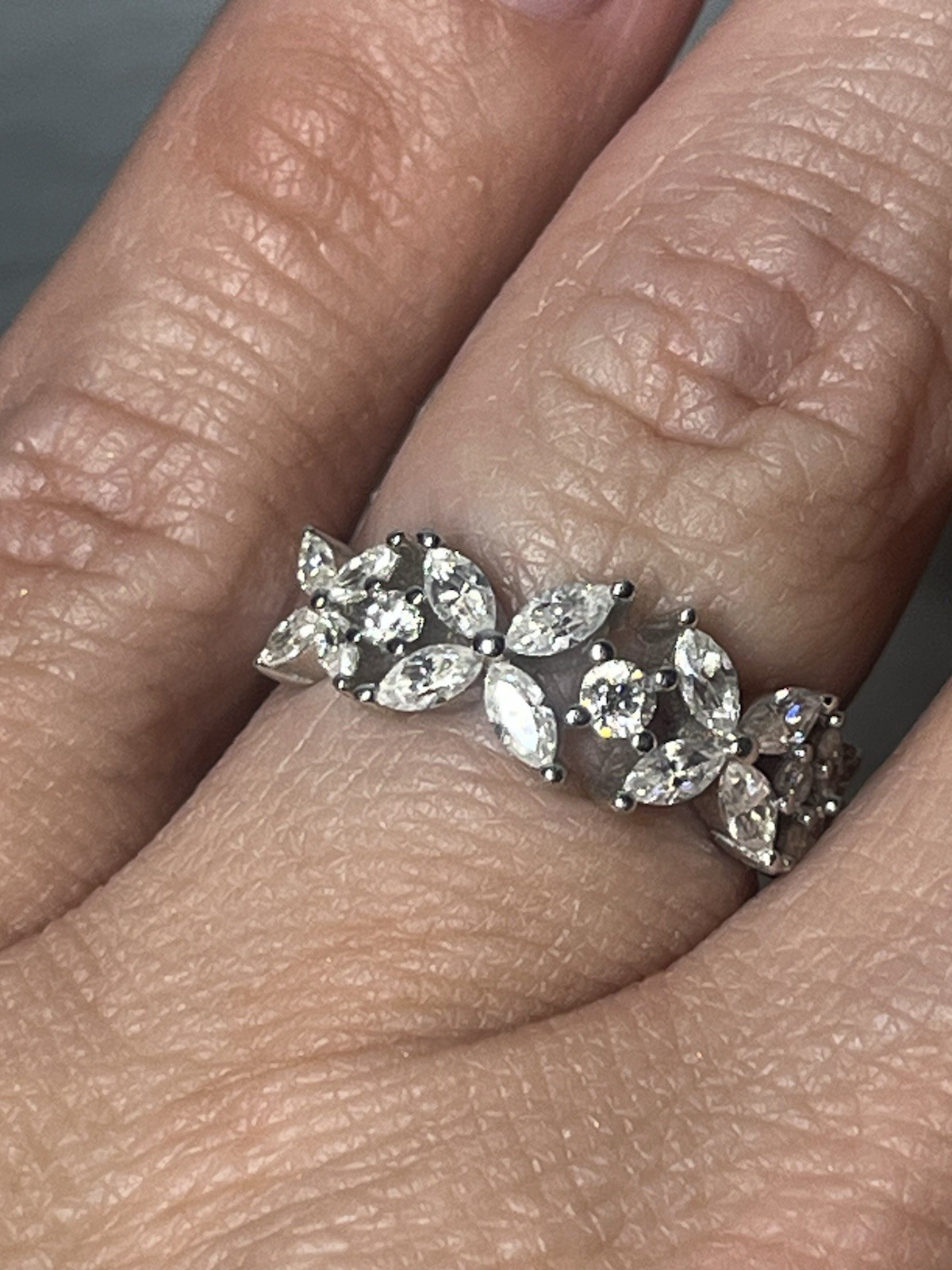 925 Sterling Silver Marquise and round cut moissanite Flower Band Ring Size 6