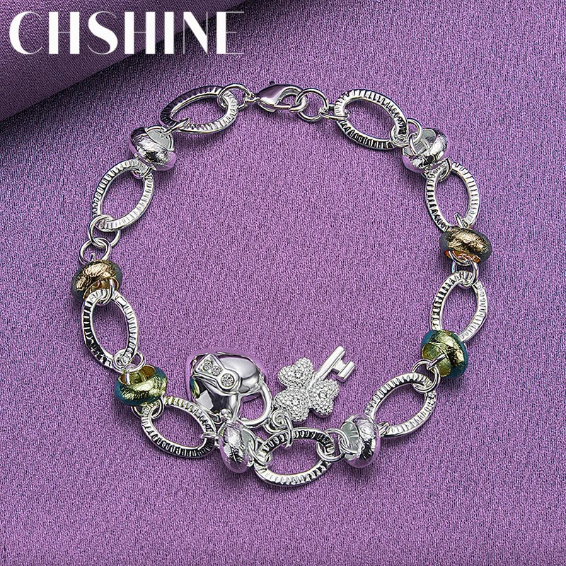 CHSHINE 925 Sterling Silver Key Lock Pendant Bracelet For Women Charm Jewelry
