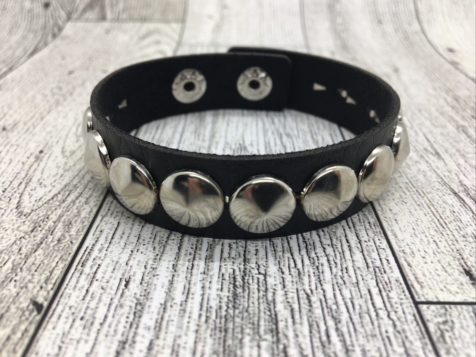 Punk Goth Bracelet Unisex Black Leather Spike Rivet Metal Studded Wrist B8129