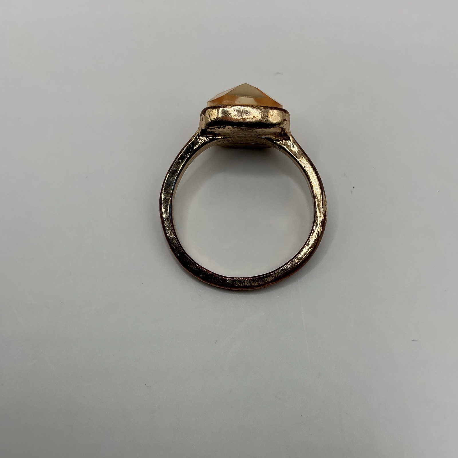 Gold Tone Metal Square Orange Stone Bezel Set Cocktail Ring Size 9