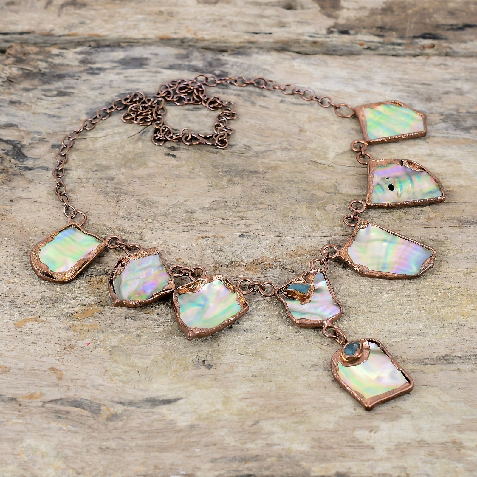 Abalone Shell Rough Copper Bestie Gift Electroformed Adjustable Necklace 18.0″