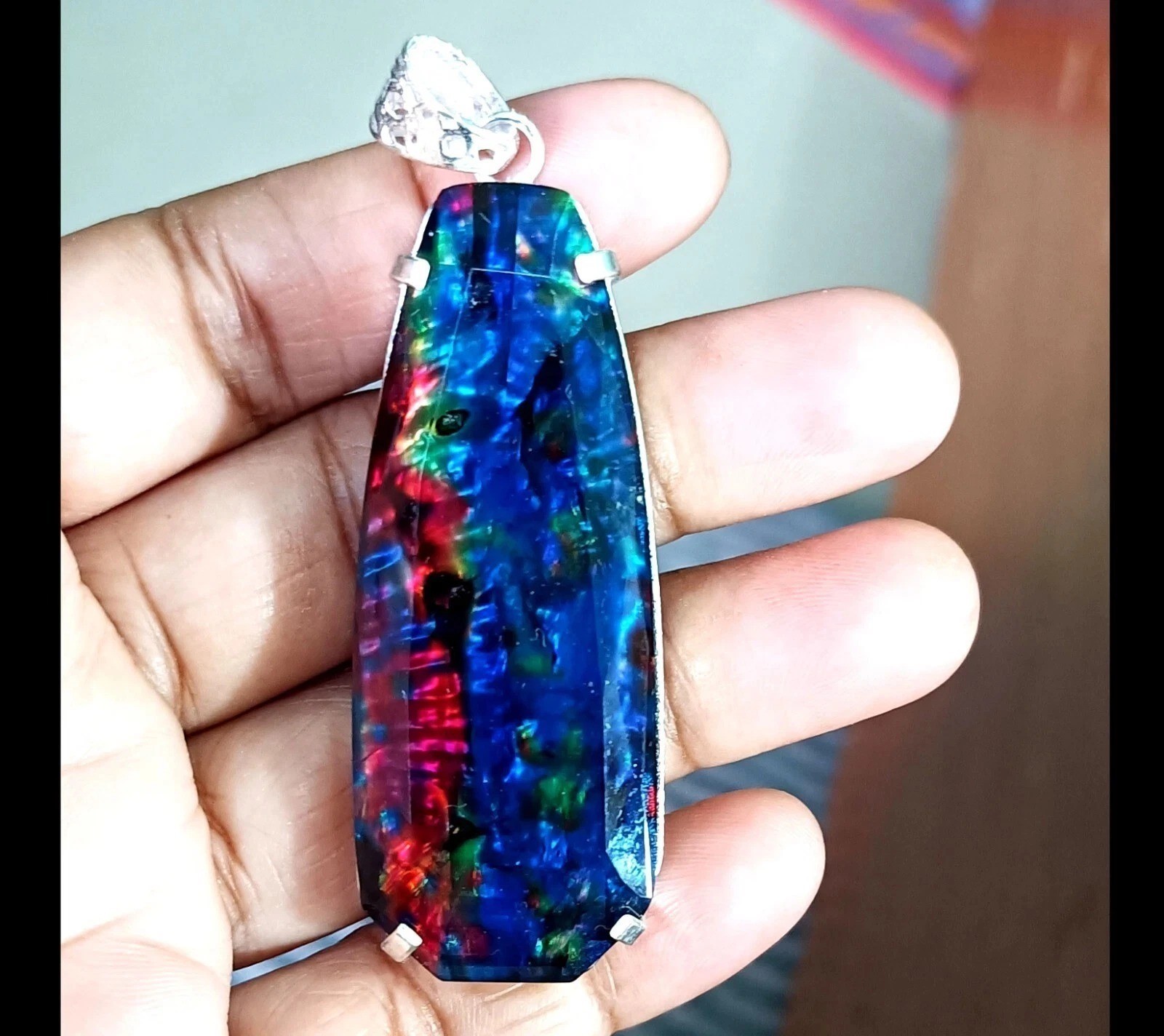 Certified 100.5 Ct Natural Ammolite 925 Solid Silver Multicolor Pendant Gemstone
