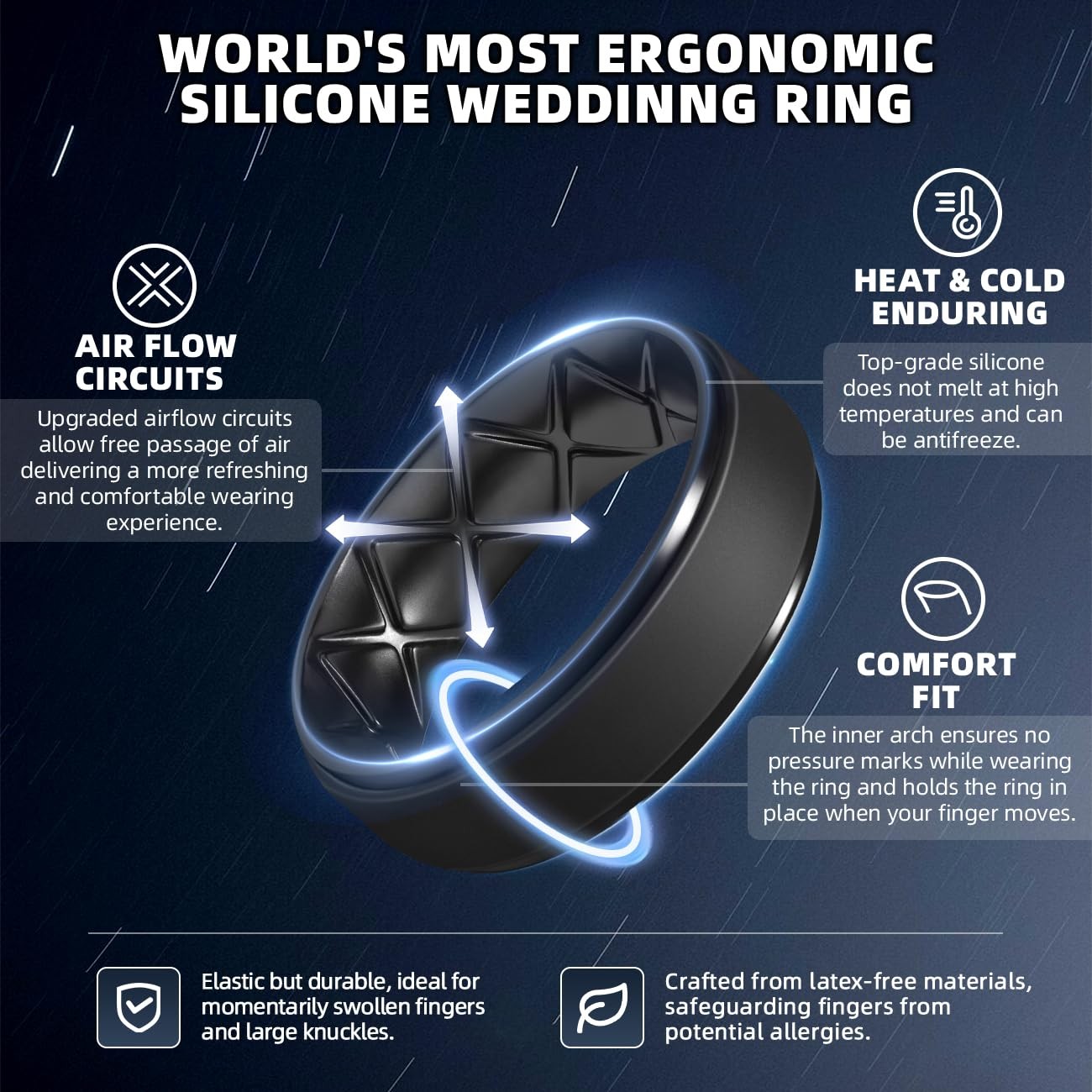 Egnaro Men’s Rings 8.5mm Wide-2mm Thick Inner Arc Ergonomic Breathable Rubber