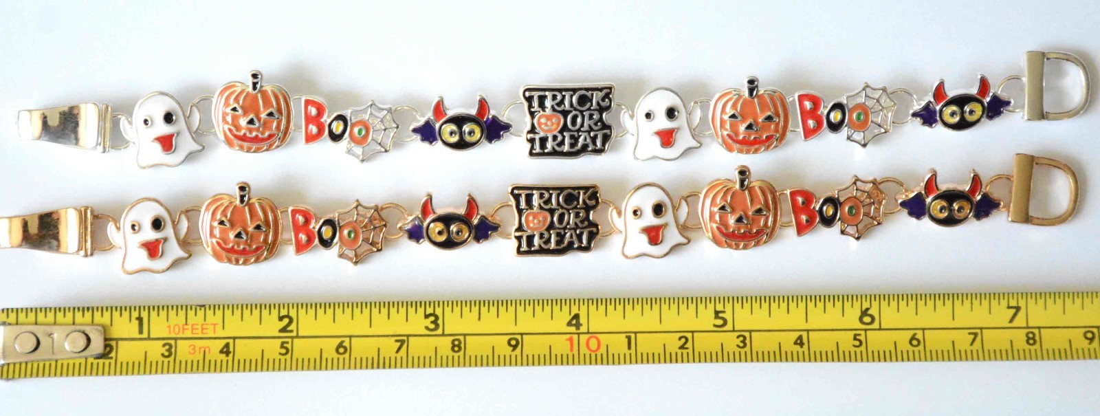 Halloween Tile Bracelet w Magnetic Clasp / Ghost ~ Pumpkin ~ Spider Web ~ Bat