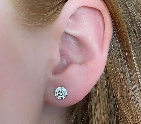 1Ct Lab Created Diamond Solitaire Round Cut Stud Earrings 14K White Gold Plated