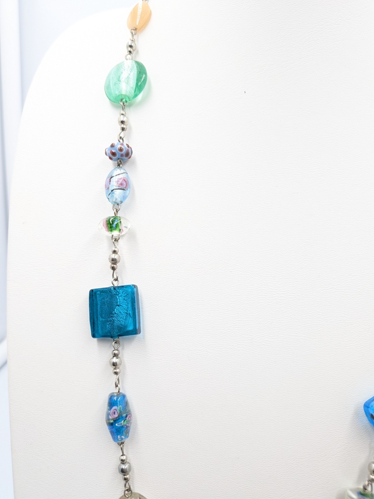 Premier Designs Necklace 35 in Colorful Art Glass Silver Tone Long Bead Strand
