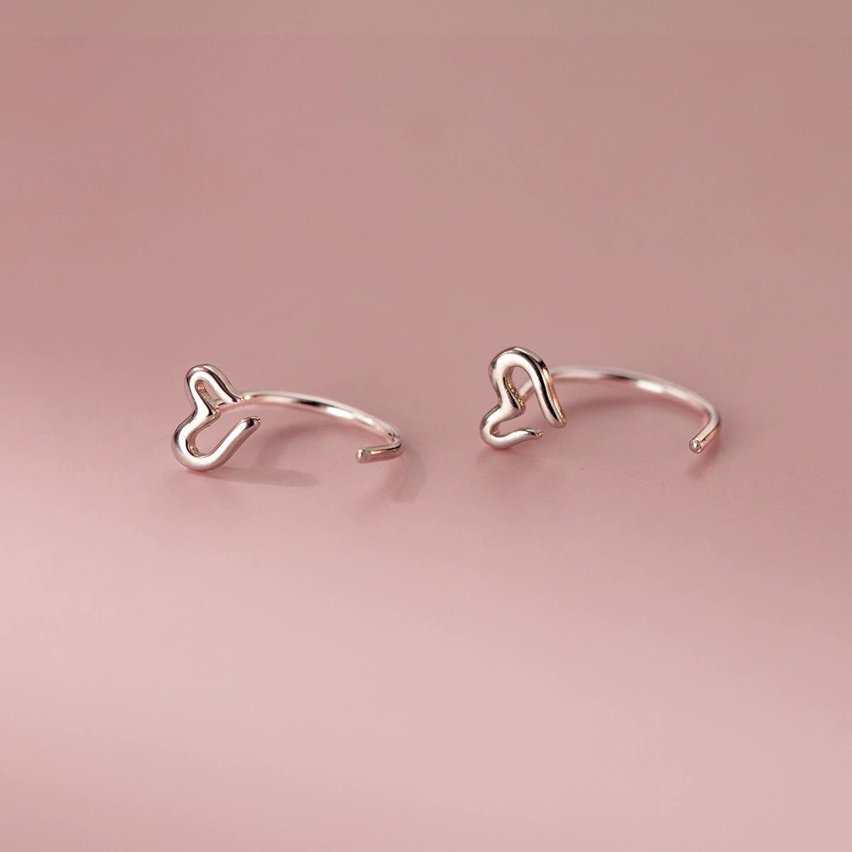 Women’s Silver Tone Heart Deco C-Shaped Minimalist Dainty Small Hoop Earrings