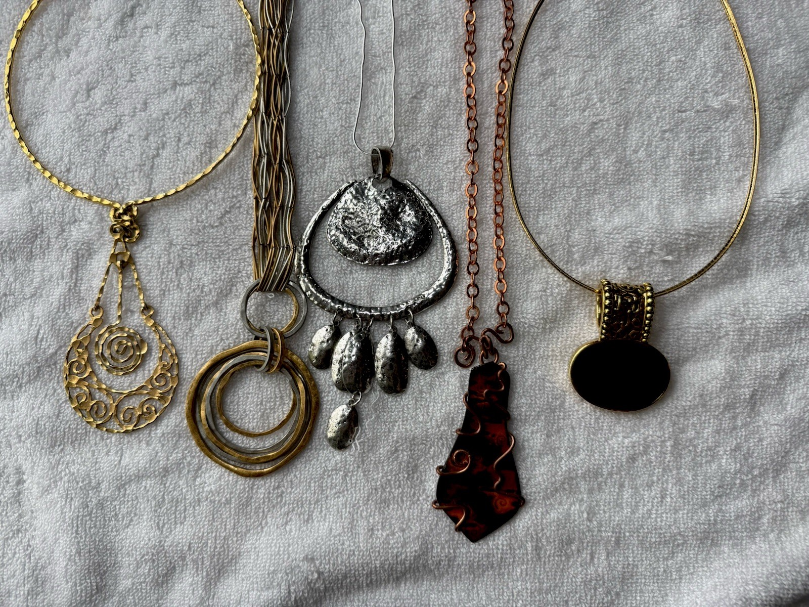 Lot Of 5 Necklace Multicolor Bold Statement Piece Copper Enamel Metals See Pics