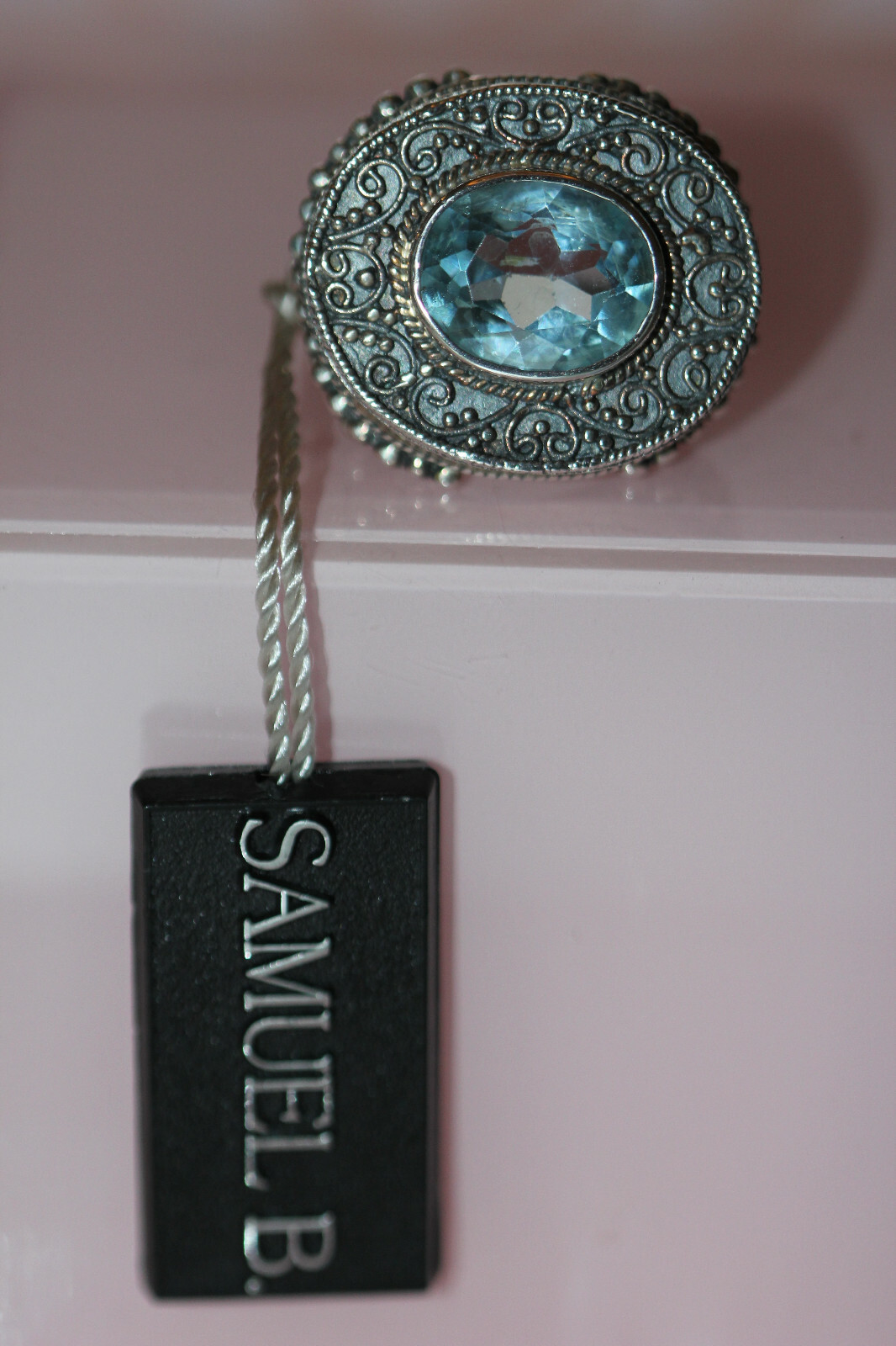 NWT Samuel B. Large Blue Topaz Sterling Silver Ring sz 4.5 polish cloth & bag