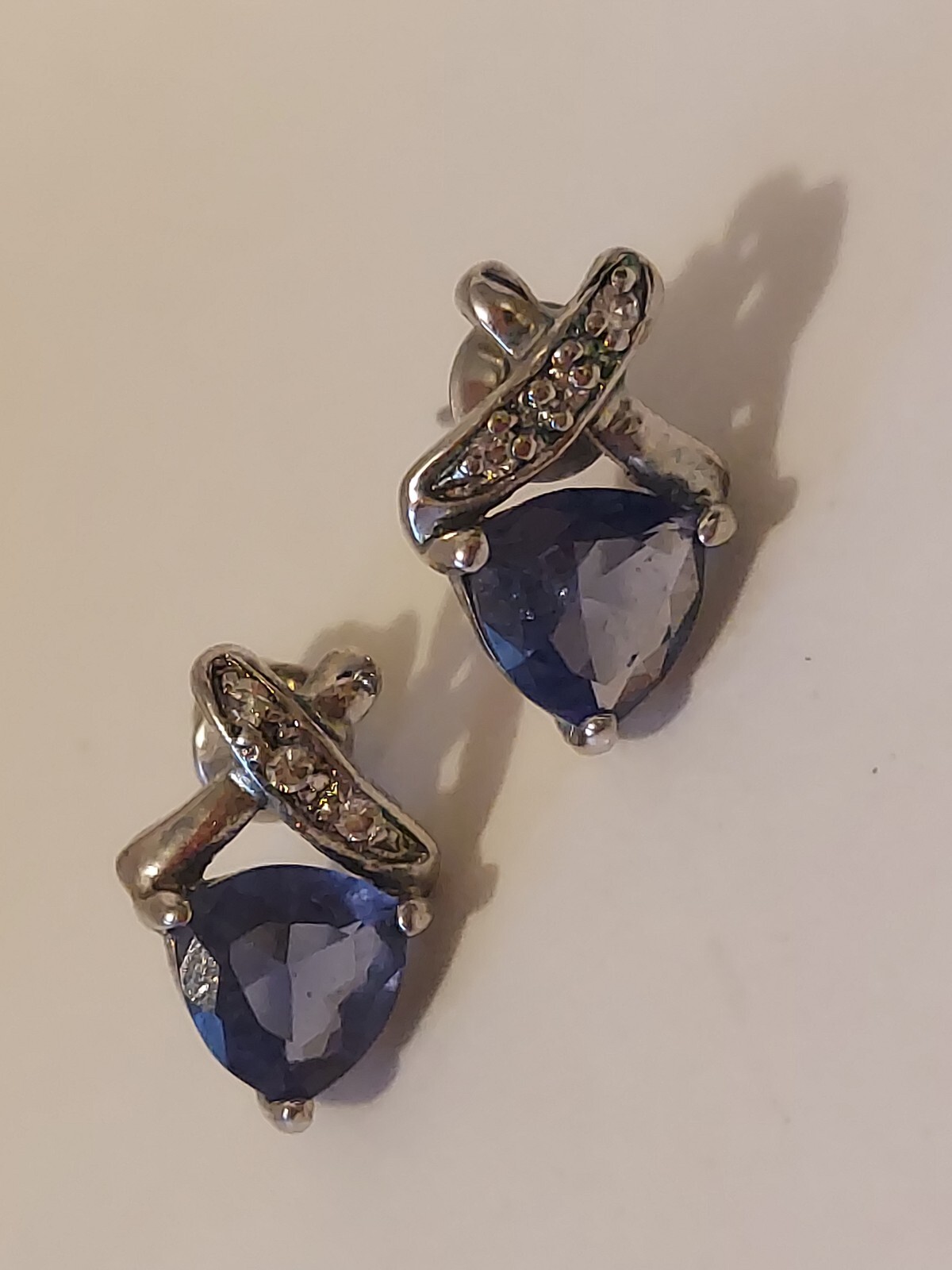 Silver Simulated Tanzanite Cubic Zirconia Pierced Stud Earrings