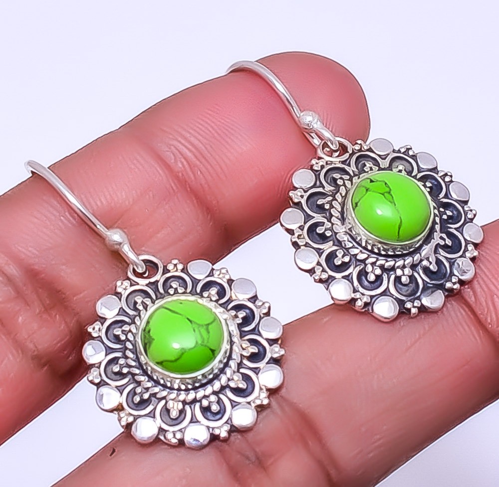 Copper Green Turquoise 925 Sterling Silver Bali Earring 1.33″ E_9336_134_52