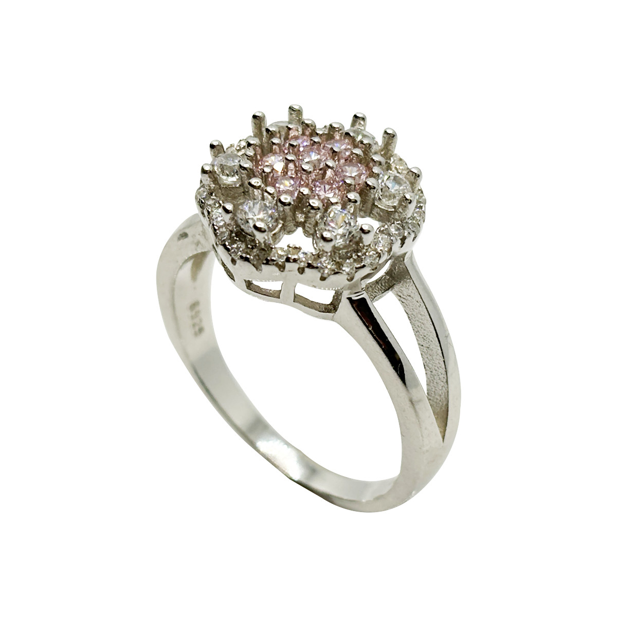 925 Sterling Silver Pink & White Cubic Zirconia Ring Size 7