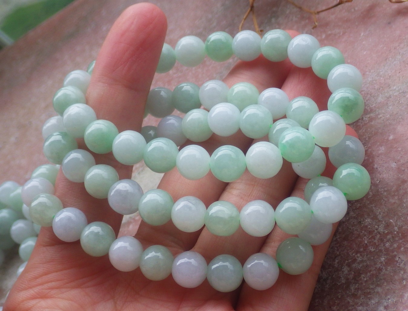 1 Pcs Green 100% A JADE Jadeite Bead Beads Bangle Bracelet 6.5 inches 手镯 737170