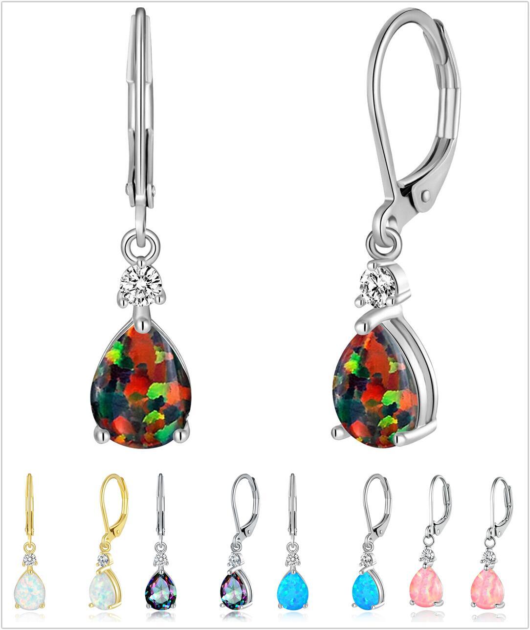 Gemstone Black Fire Opal Dangle Silver Earrings 925 Silver Women Jewelry
