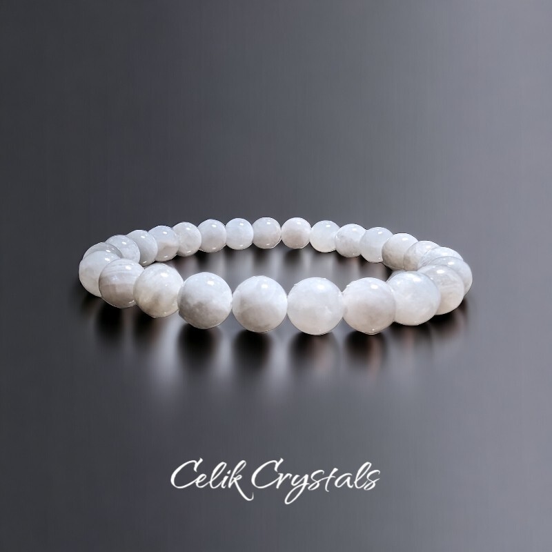 Authentic Moonstone Bracelet 8mm Natural Stones Handmade Stretch Beads