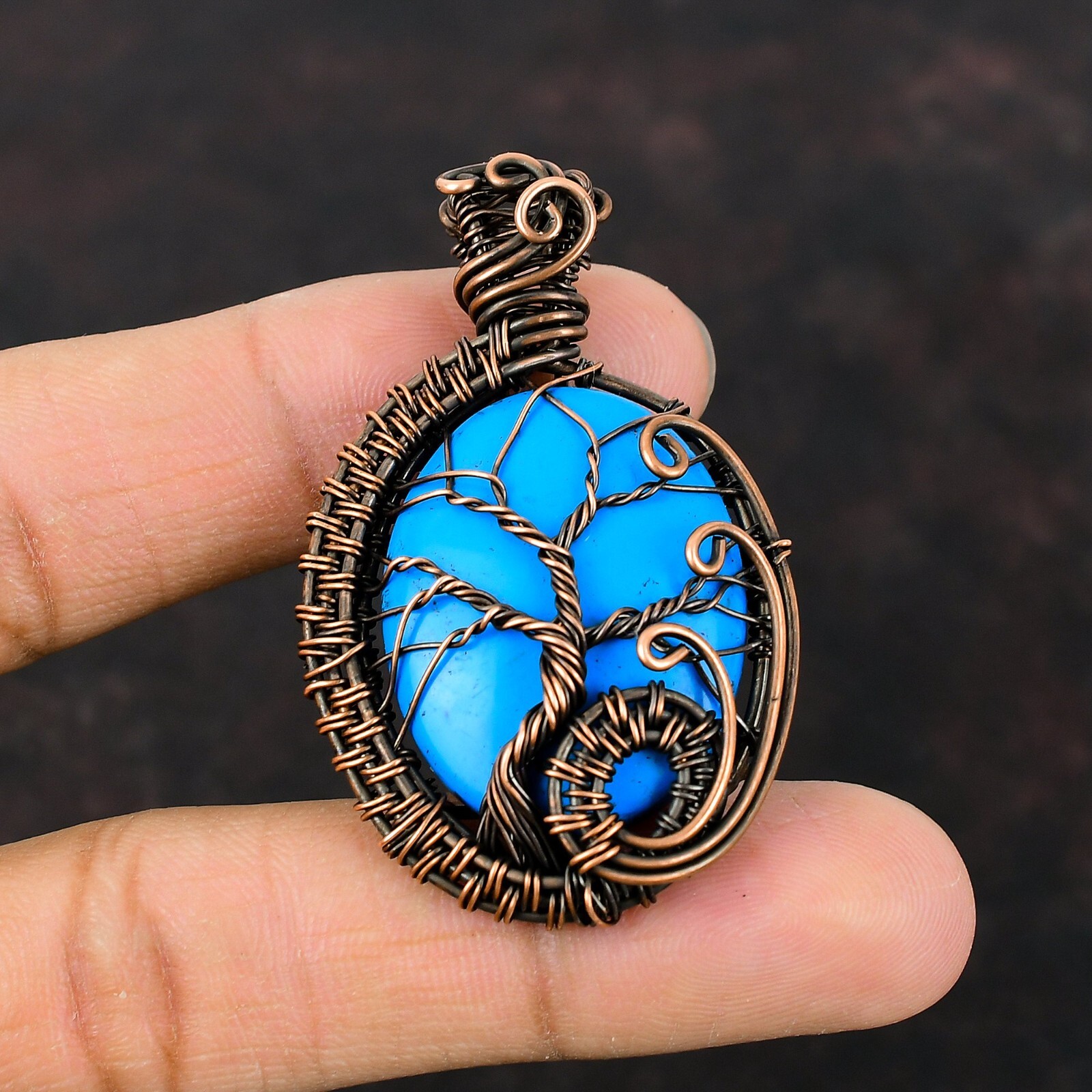 Sleeping Beauty Turquoise Copper Love Gift Wire Wrapped Tree Of Life 2.24″
