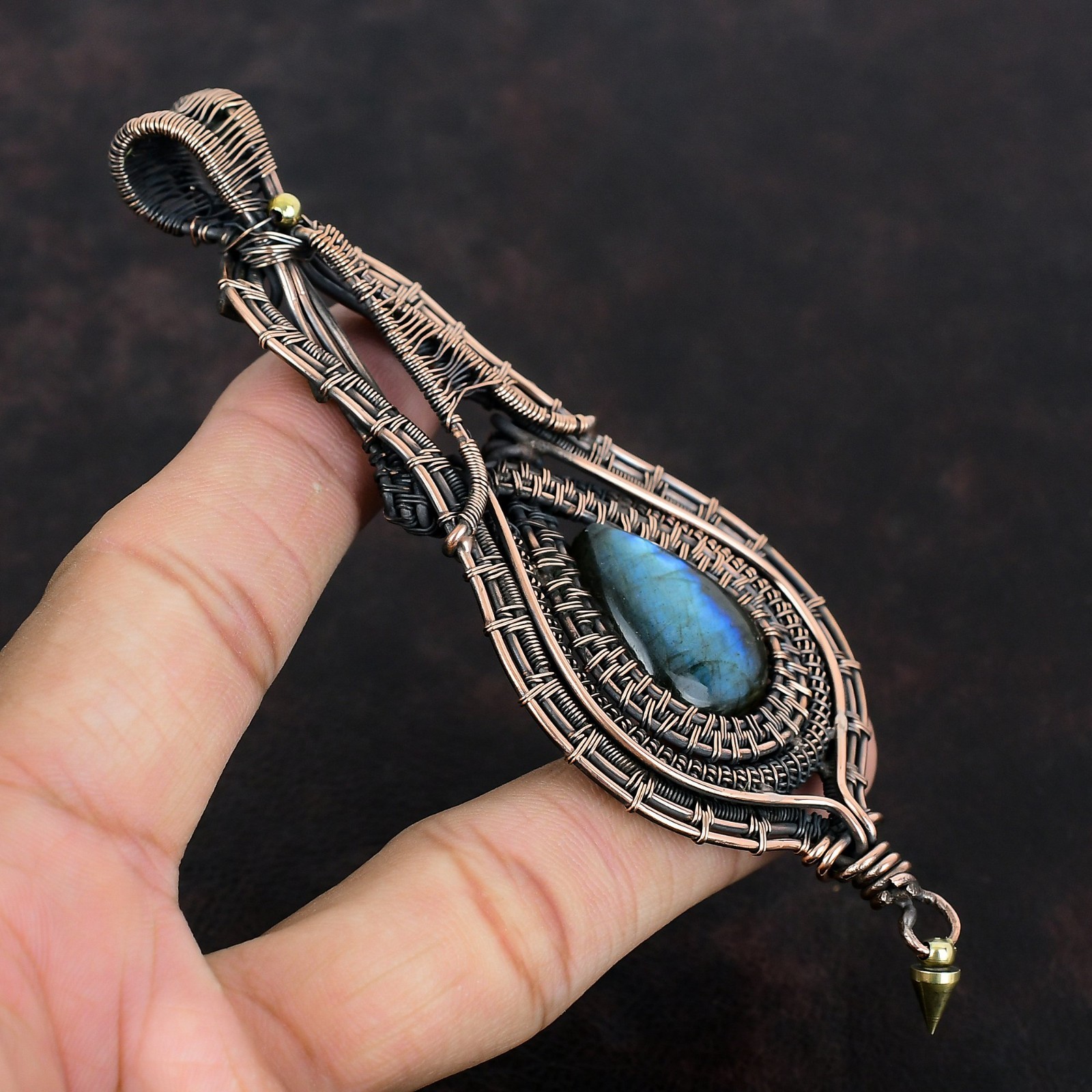 Labradorite Gemstone Pendant Copper Wire Wrapped Pendant Handmade Decent Jewelry