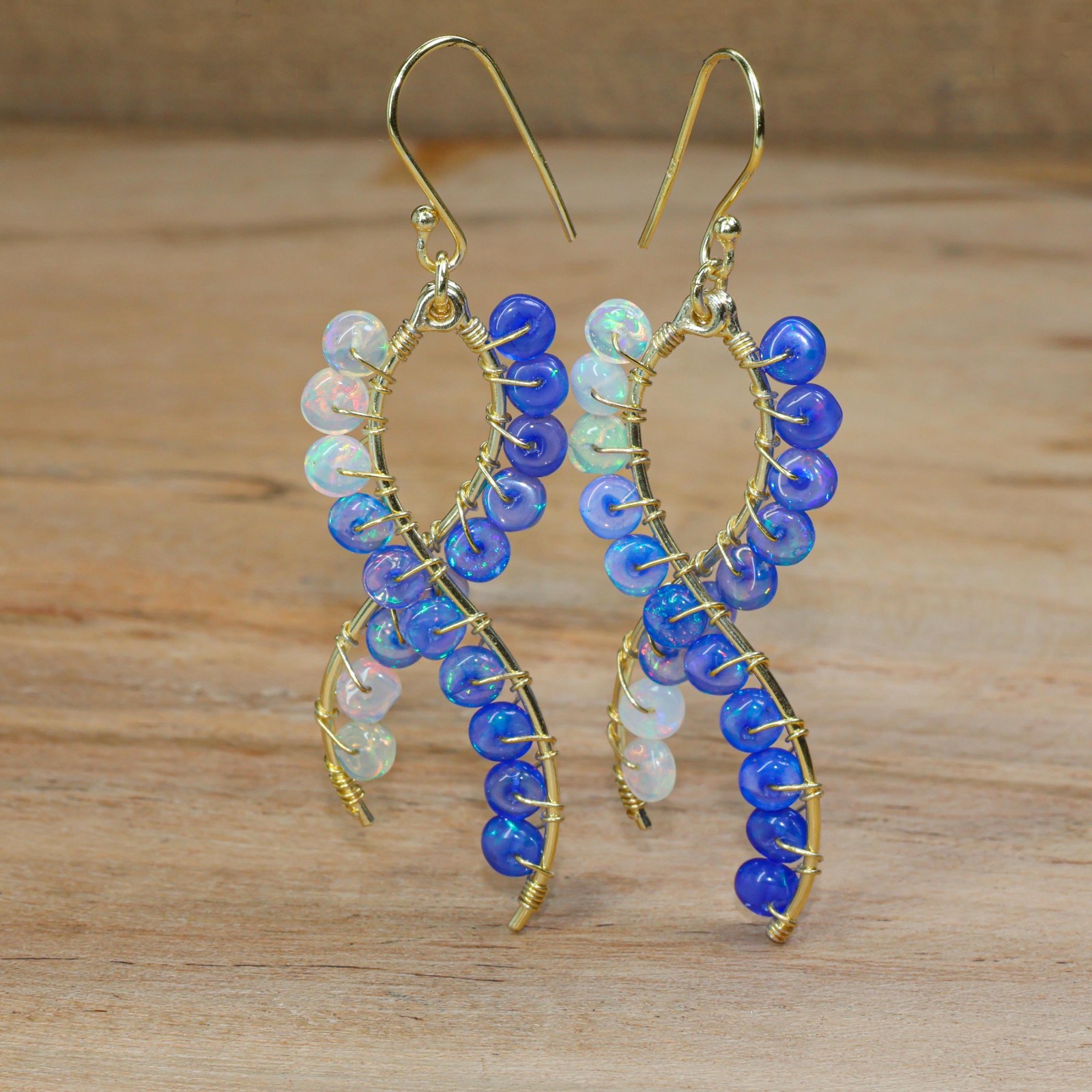 Fire Blue Shaded Opal Beads Earring, Ethiopian Opal Handmade Earring for women