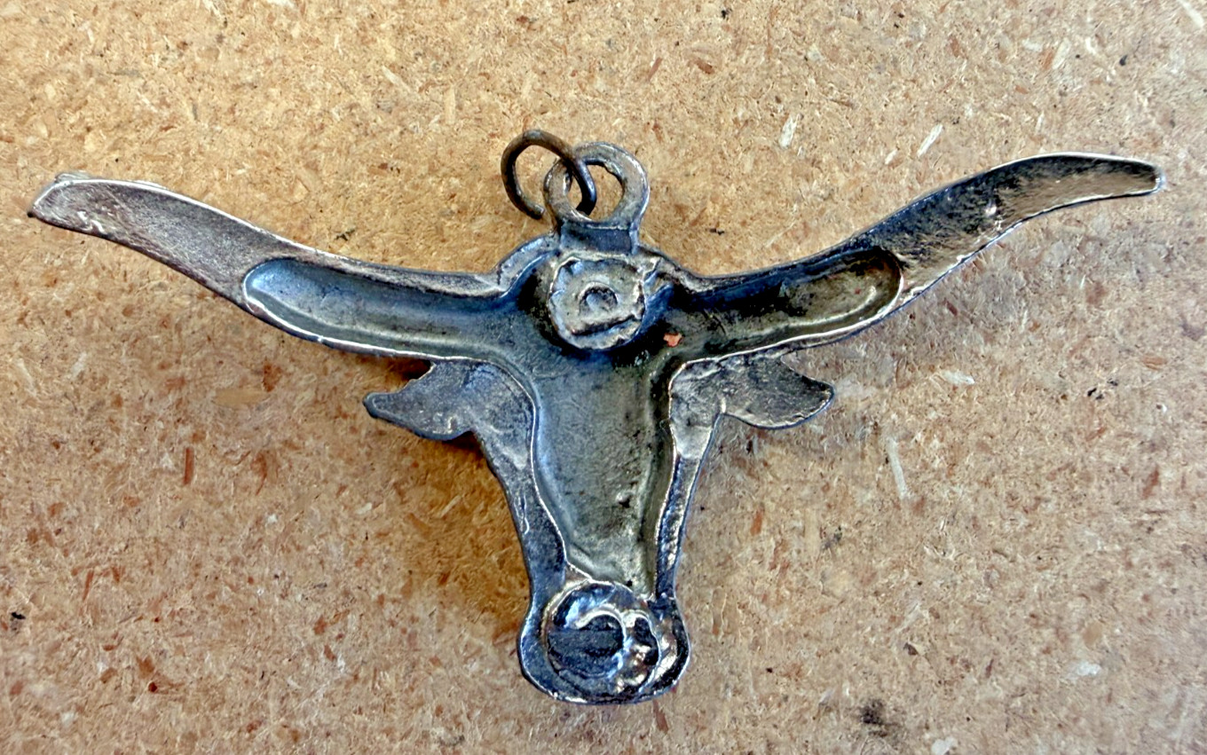Texas Longhorn Steer Head Pendant Silver tone Measures 3.5″ inches