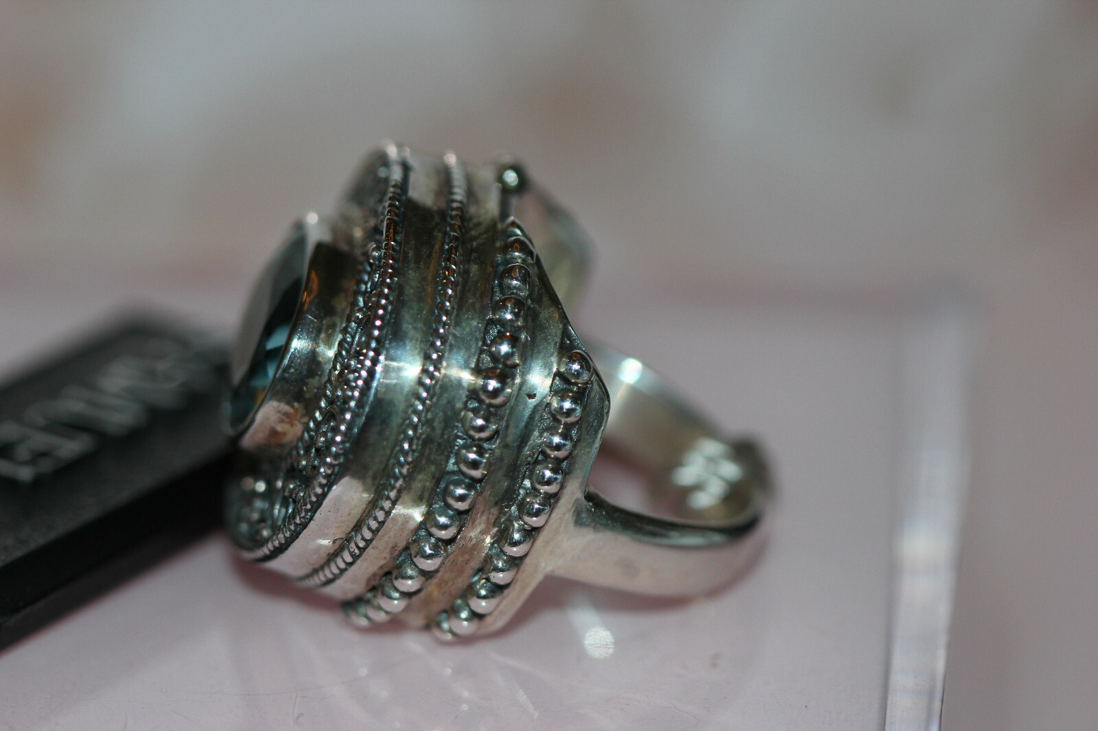 NWT Samuel B. Large Blue Topaz Sterling Silver Ring sz 4.5 polish cloth & bag