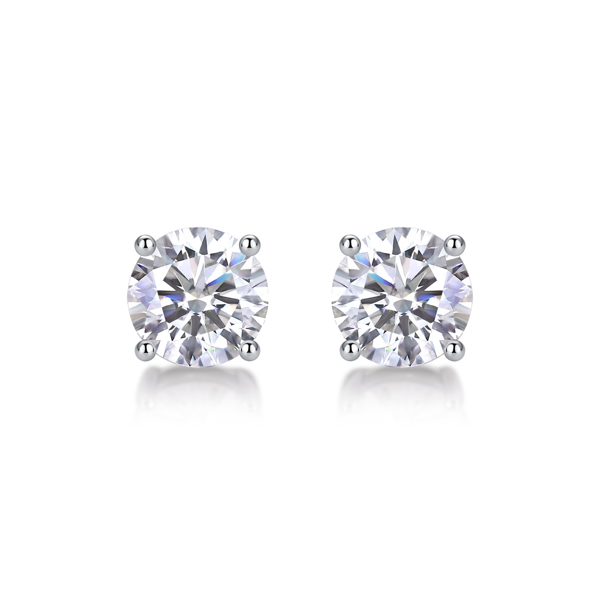 925 Sterling Silver Moissanite Stud Earrings Classic Round Brilliant Cut Pair
