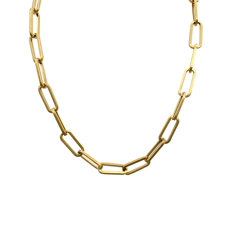 8mm Woman 18K Gold Plated Stainless Steel Thick Heavy Paperclip Link Chain Rolo