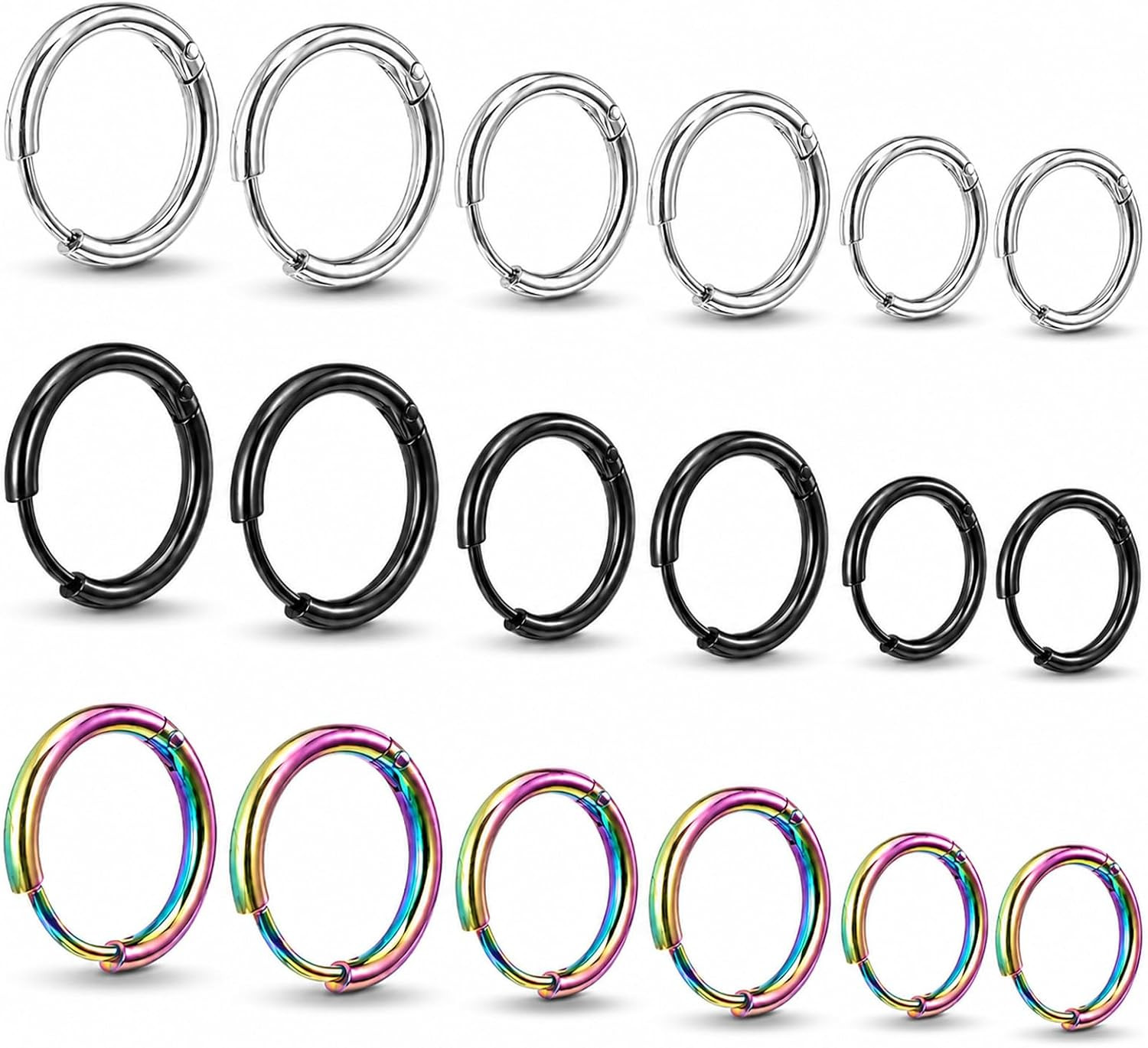 9 Pairs Stainless Steel Small Hoops Earrings, 8Mm 10Mm 12Mm Hoops Earrings Set f