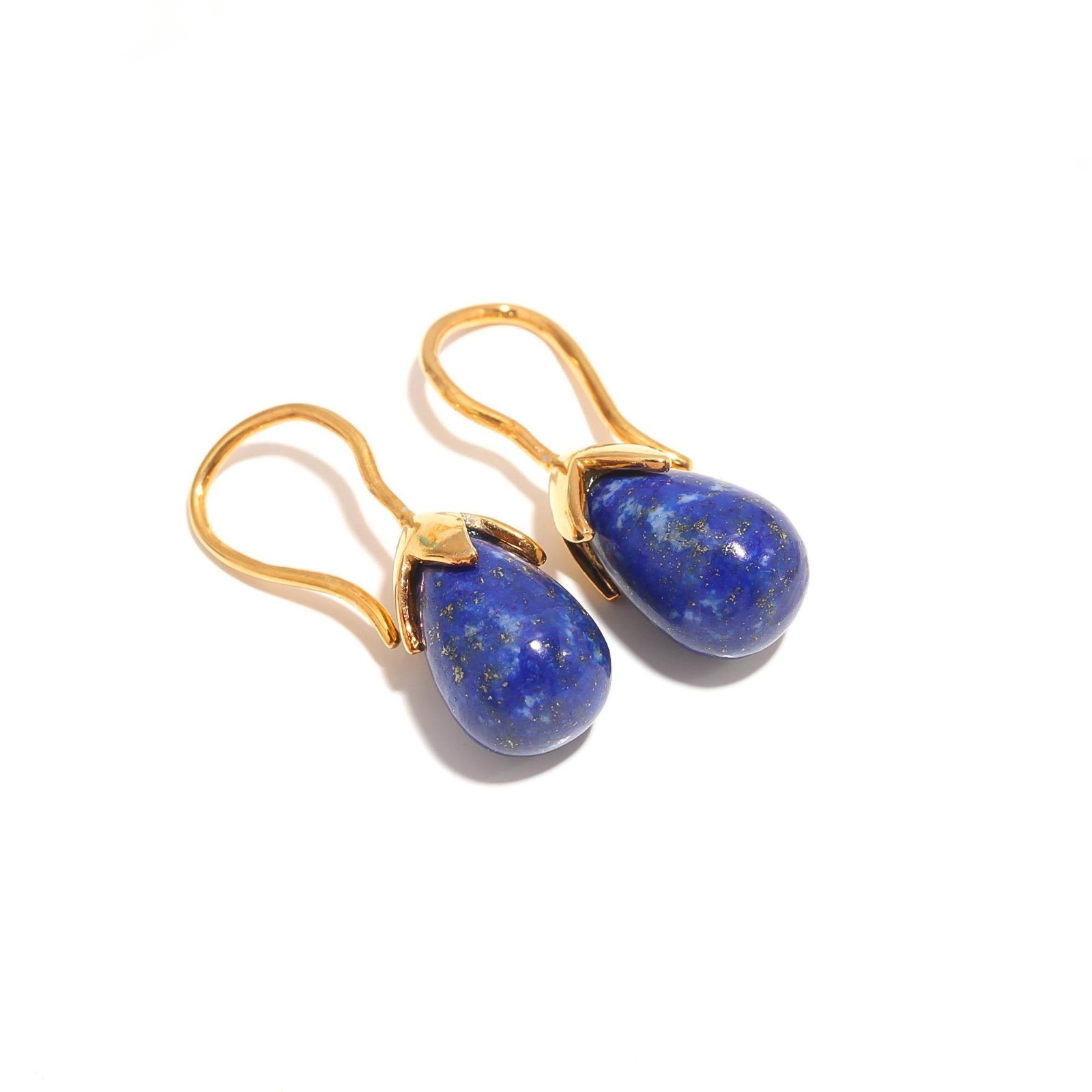 Natural Lapis Lazuli Teardrop Dangle Earrings Gold Plated Solid Silver Jewelry