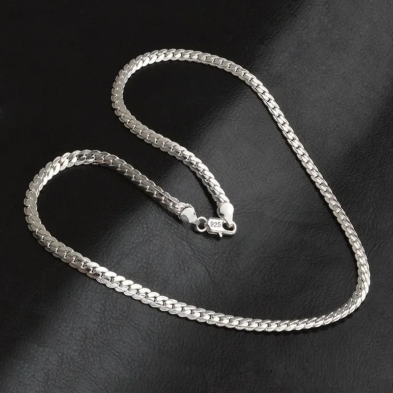Sterling Silver 6MM Full Sideways Chain Necklace for Women Men Fashion.