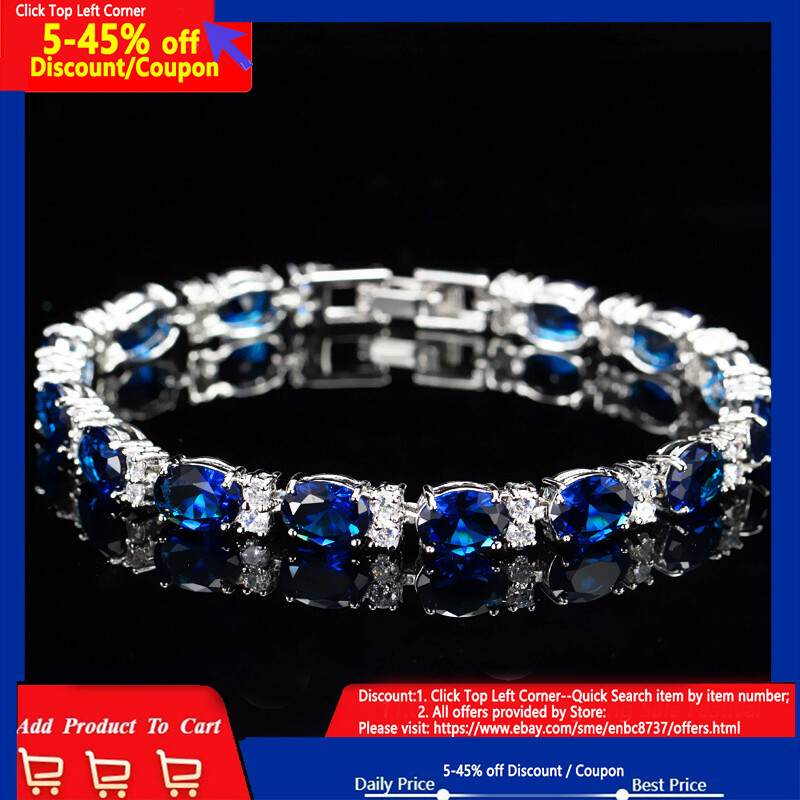 Silver Plated Fashion CZ Tennis Chain Bracelet Blue Crystal Bangles for Women