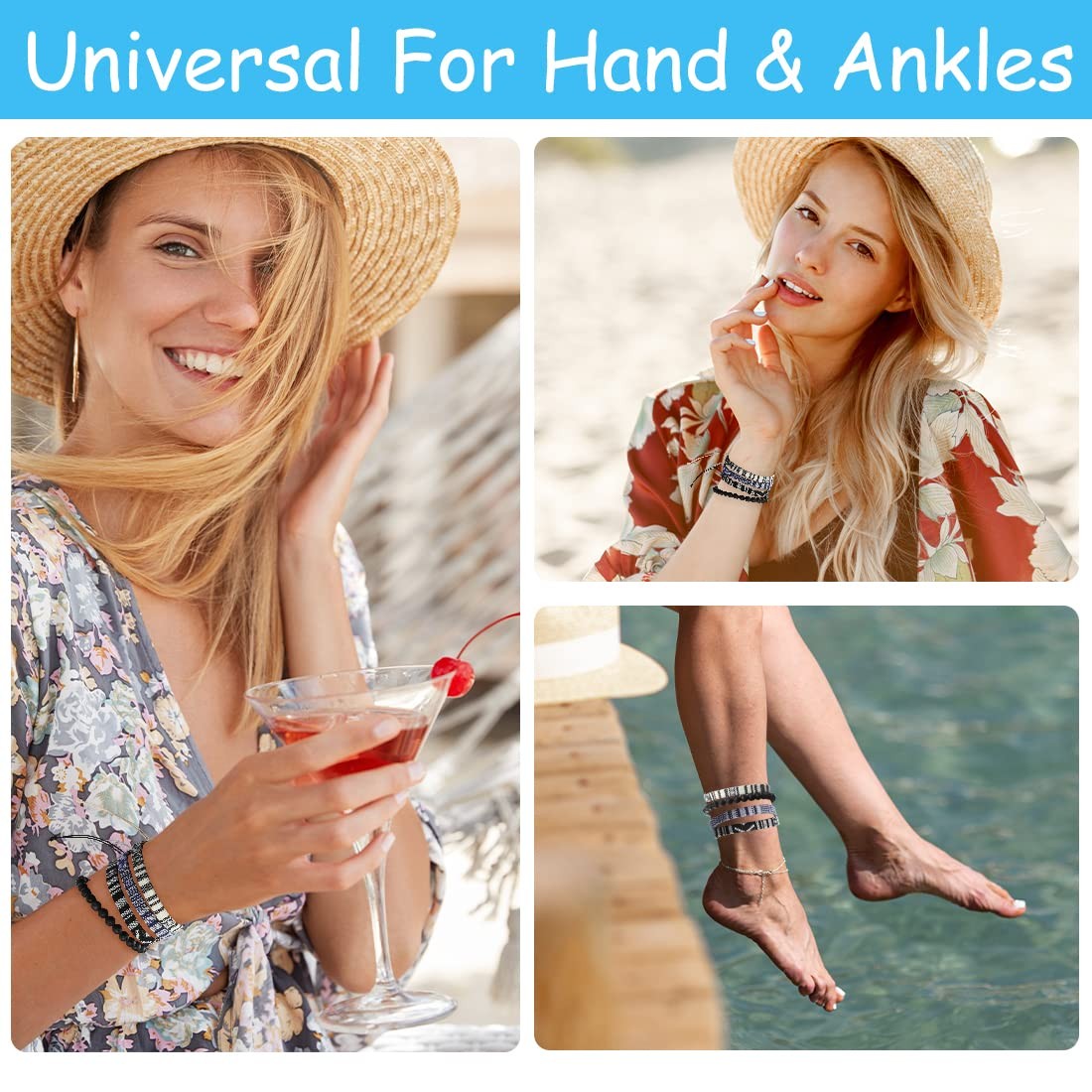 4pcs Beach Bracelet Set for Men and Women, Surfer Men Bracelet, Braided Boho