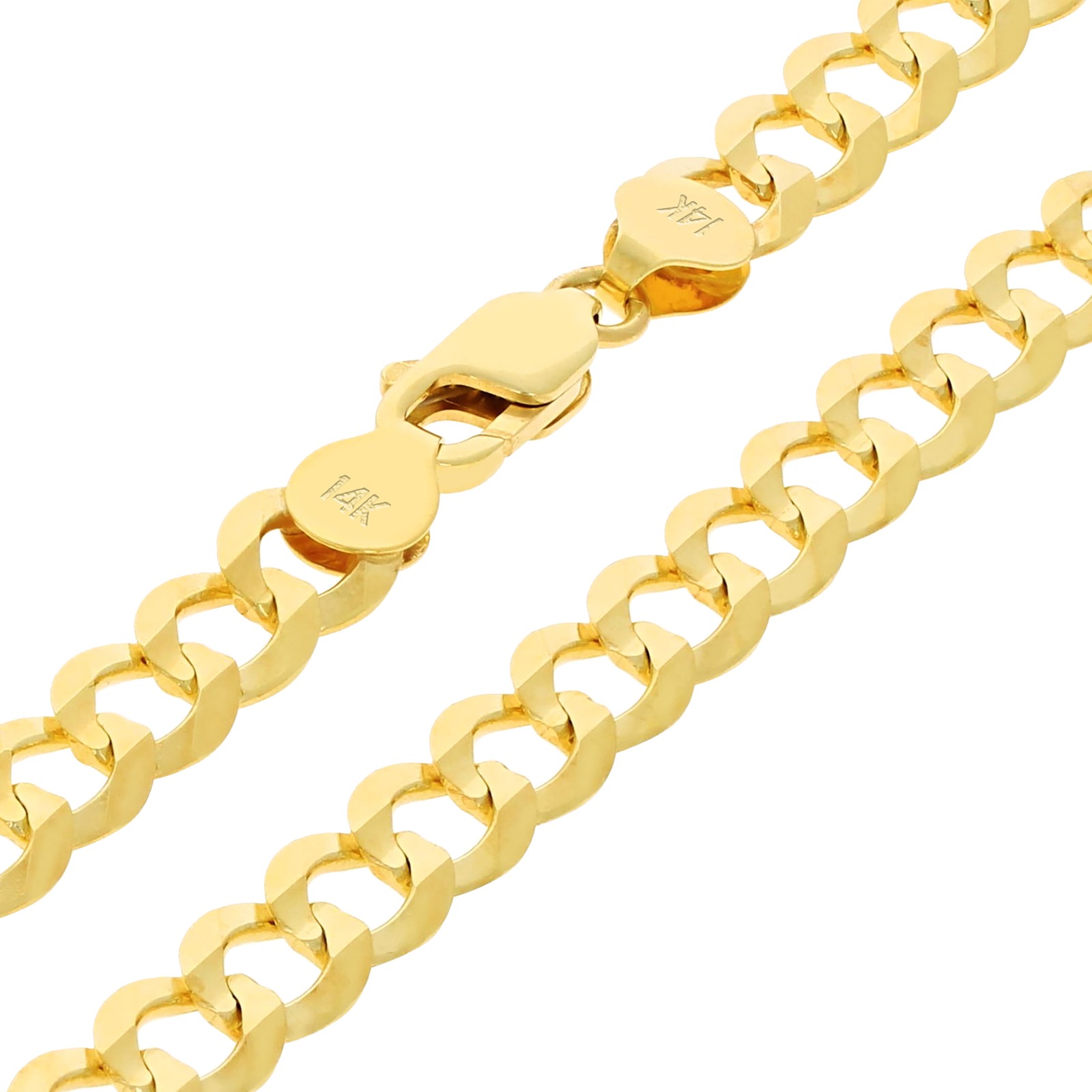 14K Yellow Gold Solid 7mm Concave Curb Cuban Chain Italian Link Mens Bracelet 8″