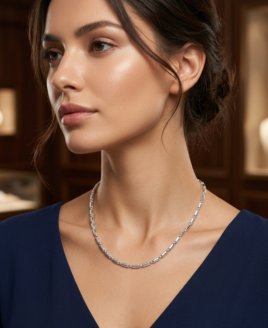 18-Inch Elegant Silver Bar & Link Chain Necklace Modern Statement Chain