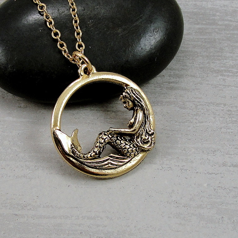 Gold Mermaid Necklace – Mermaid Charm Nautical Ocean Pendant Jewelry NEW