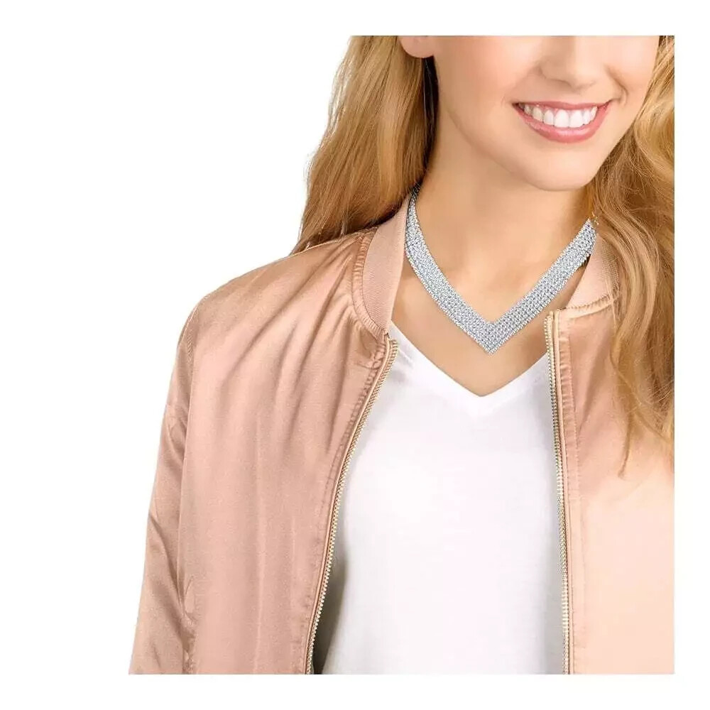 SWAROVSKI FIT MESH NECKLACE V-SHAPED WHITE CRYSTALS PALLADIUM PLATED 5289715 NWT