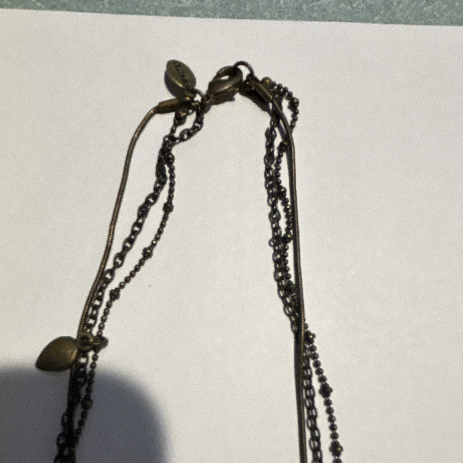 Layered Black Ball/Bead Chain Necklace Gold Tone Crystal Flower Charm Pendant
