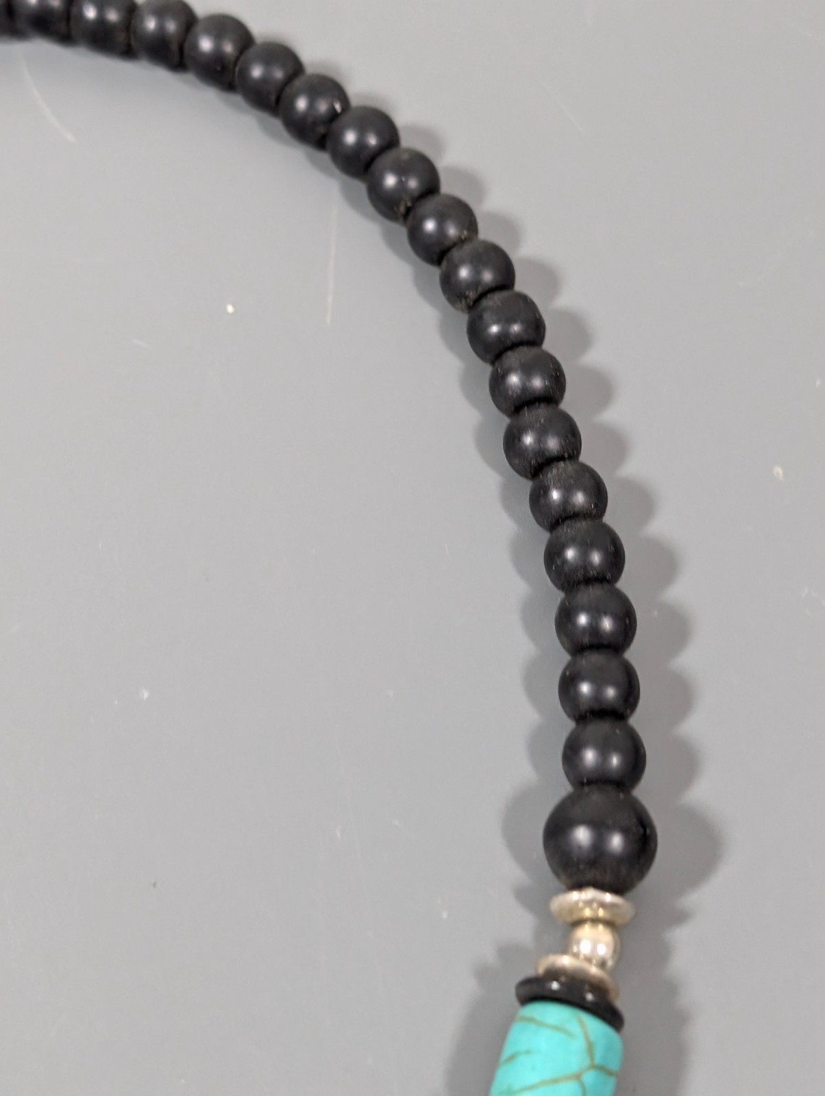 Beachy Boho Black Stone Faux Turquoise Beaded Necklace 23 in