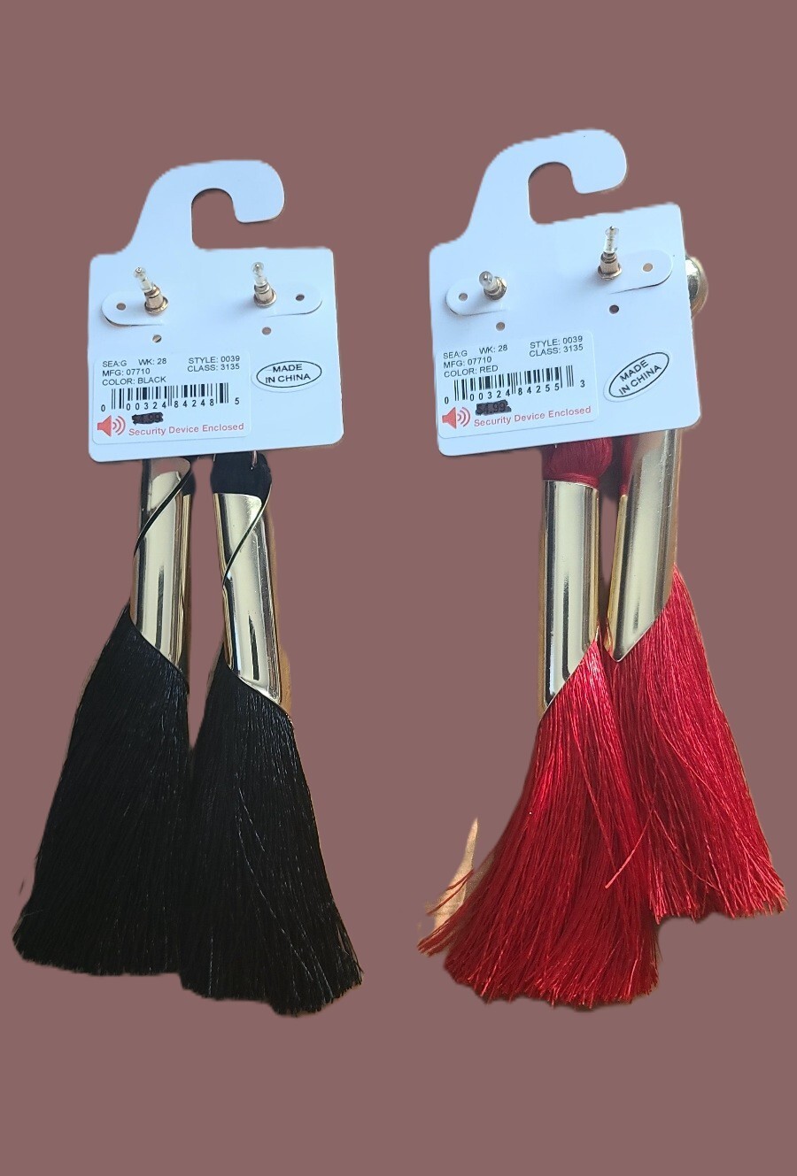 Women’s (1) Black & (1) Red Tassel Earrings