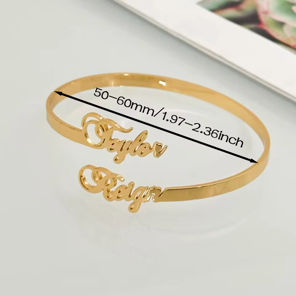 Customized Double Name Bracelet Bangle Cuff Jewelry Stainless Steel Anniversary