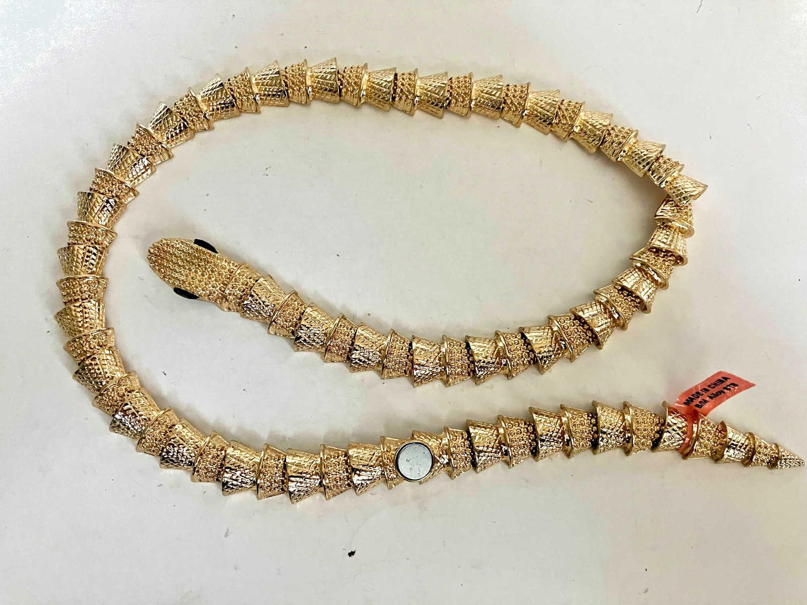 Gold Tone Articulated Snake 22″ Necklace Segmented & Flexible Rattlesnake: NEW