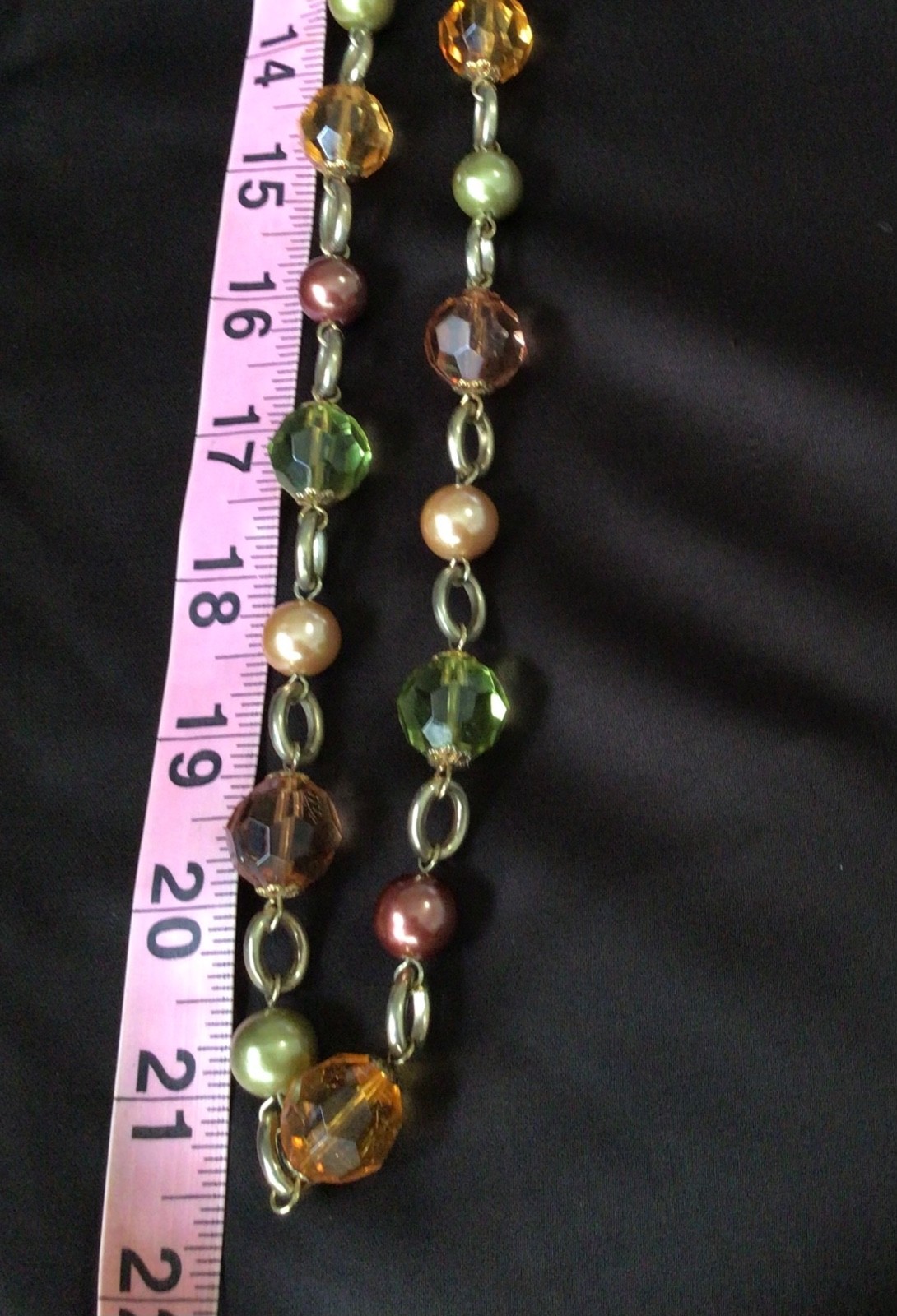 KJL Kenneth Jay Lane Amber Crystal Bronze Bead Gold Tone Chain Necklace 42″