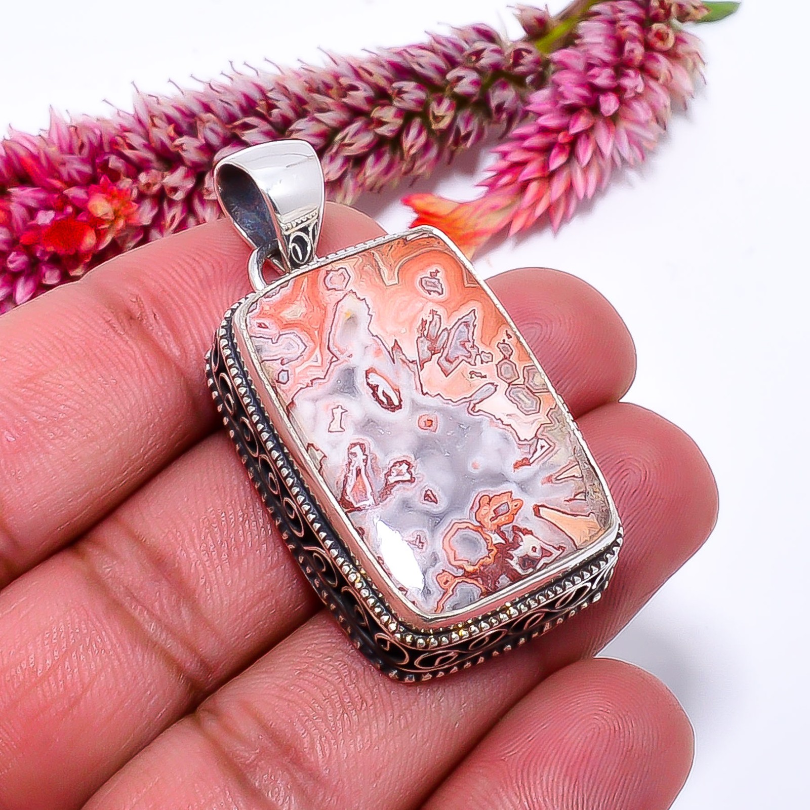 Rosetta Jasper – United State Fine Art 925 Sterling Silver Pendant 1.79″ P114346